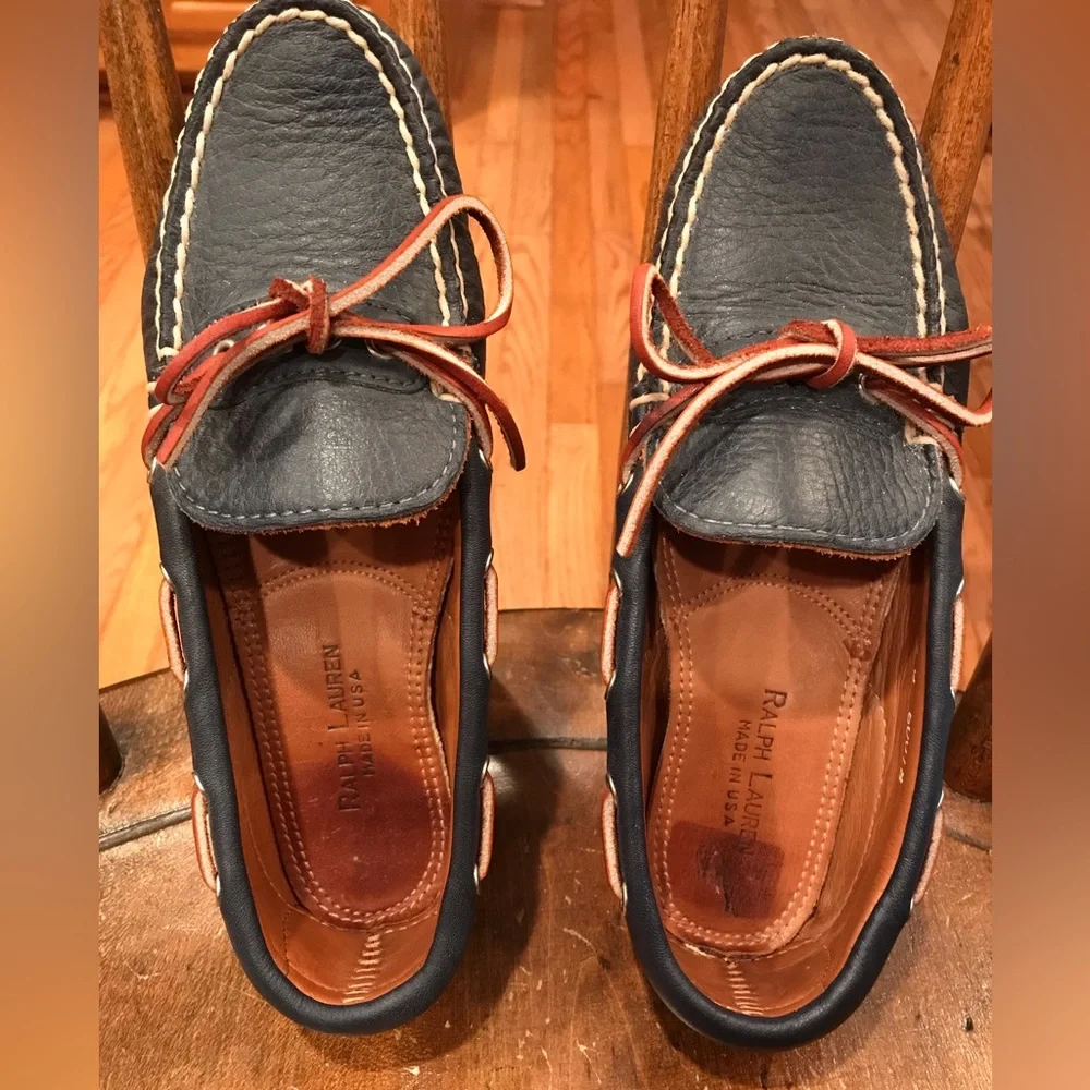 Ralph Lauren Navy Soft Leather Driver - Picture 1 of 5